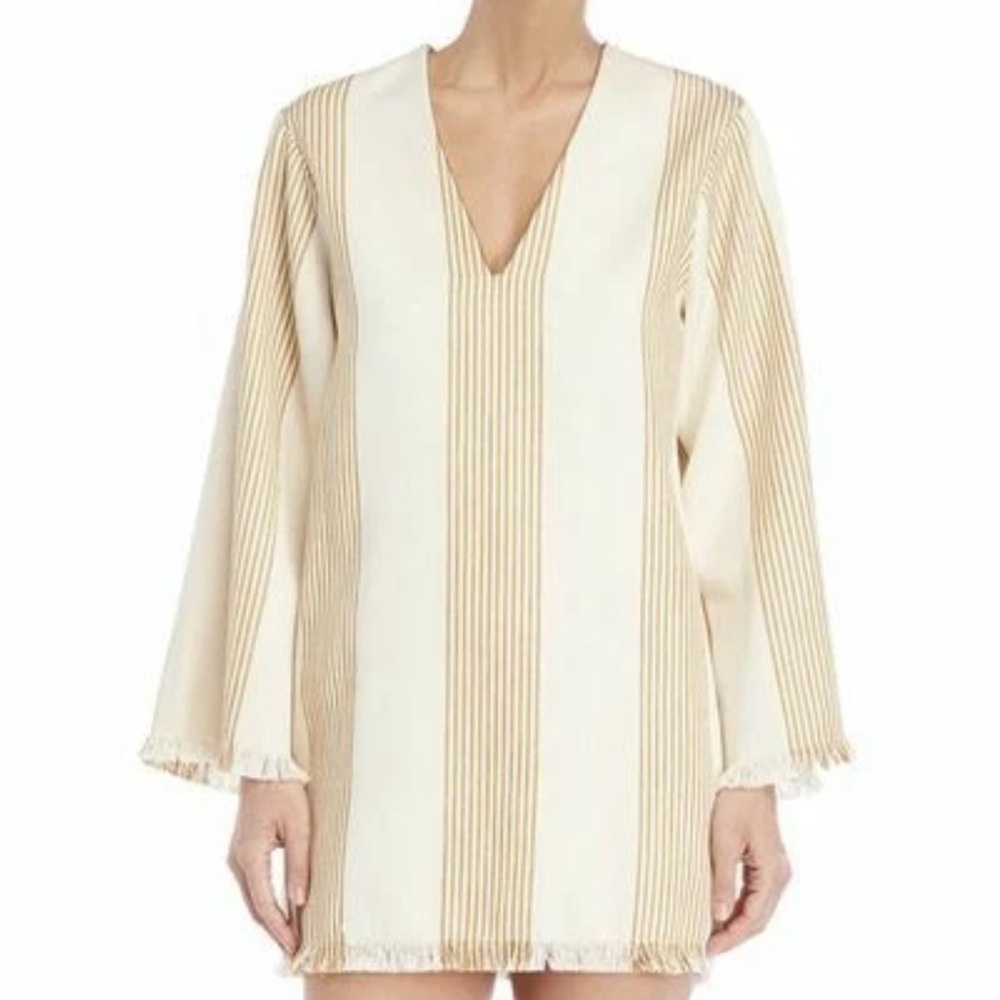 Derek Lam Beige and Cream Striped  V-neck Tunic size 2